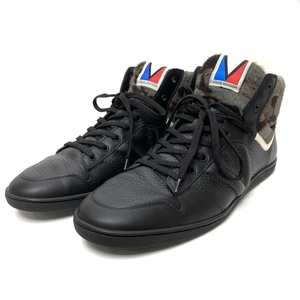 美品◆LOUIS VUITTON ルイヴィトン ガストンV スニーカー 8◆MS0163 ブラック レザー ハラコ カモフラ メンズ 靴 シューズ sneakers MU1005