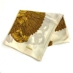 ◆CHANEL シャネル スカーフ◆ ホワイト シルク 花柄 レディース スカーフ 絹 服飾小物 KO1014