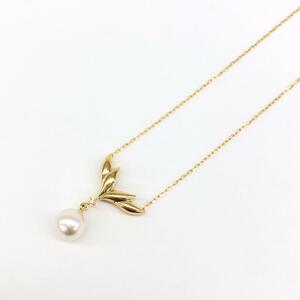 美品◆MIKIMOTO ミキモト ネックレス ◆ ゴールドカラー K18YG ダイヤ1P×パール7.8mm レディース ペンダント ジュエリー