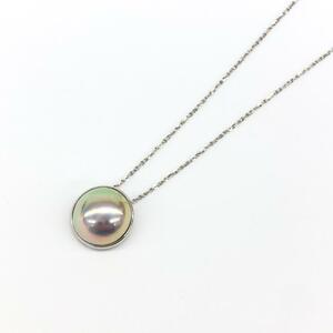 美品◆真珠 マベパール直径13.5mm/Pｔ850 Ptネックレス マベパール ◆シルバーカラー 総重量:3.9ｇ レディース