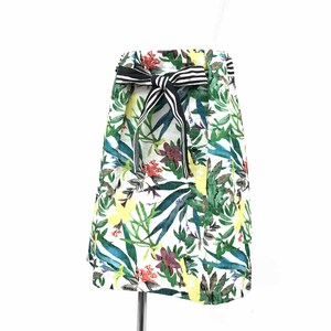  beautiful goods *PAOLA FRANI Paola Frani skirt size I42* multicolor / green linen. lady's leaf × flower ribbon bottoms 