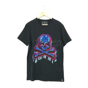 未使用品◆PHILIPP PLEIN フィリッププレイン 半袖カットソー 大きいサイズXL◆ ブラック メンズ スワロ装飾 スカル トップス Tシャツ