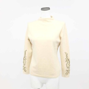 *Christian Dior Christian Dior long sleeve knitted L size * beige lady's sleeve embroidery biju- tops high‐necked 