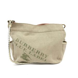 ◆BURBERRY BLUE LABEL バーバリーブルーレーベル ショルダーバッグ◆ ベージュ キャンバス ホースロゴ 編み込み ユニセックス 斜め掛け