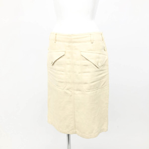 *HERMES Hermes tight skirt size 36* beige linen× cotton lady's pocket design bottoms France made 