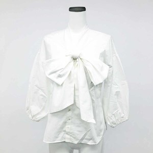  excellent *RALPH LAUREN Ralph Lauren ribbon shirt size 4* white cotton lady's tops pull over volume sleeve 