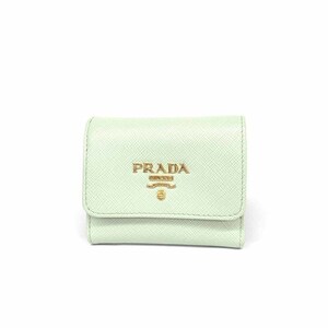 美品◆PRADA プラダ 二つ折り財布◆ グリーン サフィアーノレザー パステルカラー レディース ウォレット 服飾小物