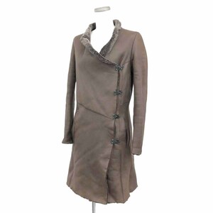 *KARL DONOGHUE Karl donohyu- mouton coat S size * Brown sheep leather lady's long height original leather outer England made 