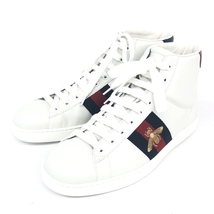 美品◆GUCCI グッチ スニーカー 7.5◆ ホワイト レザー ビーシェリー メンズ 靴 シューズ sneakers_画像1