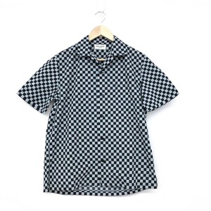  excellent *SAINT LAURENT PARIS sun rolan Paris short sleeves . collar shirt size XS* black /b lumen z tops block check 