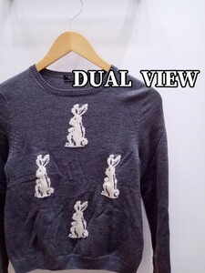 ★H026 DUAL VIEW デュアルビュー ニット セーター レディース40(M〜L) グレーうさぎ柄 