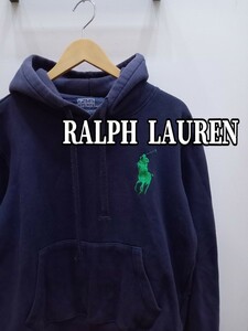 ★H031 RALPH LAUREN ラルフローレン スウェットパーカー レディースM 裏起毛 ロゴ刺繍 紺色 