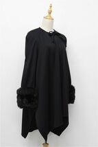 HGC-J295/美品 ヴィンテージ フランス製 SONIA RYKIEL コート ジャケット フェイクファー ノーカラー ドレープ 羽織り 38 M 黒 モード_画像2