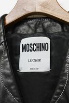 HGC-G390/美品 ヴィンテージ MOSCHINO レザーベスト 刺繍 総柄 OOPS LAMPOジップ 本革 S相当 黒 イタリア製_画像6