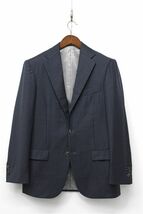 S227/美品 RING JACKET セットアップ スーツ ジャケット パンツ 段返り3つボタン 総裏 サイドベンツ 本切羽 裾ダブル ストライプ M相当 青_画像2