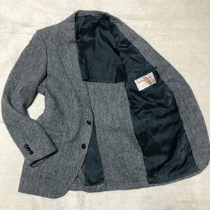 Harris Tweed ハリスツイード【圧倒的存在感】テーラードジャケット ブレザー ヘリンボーン生地 背抜き くるみボタン2B ウール グレー系 S