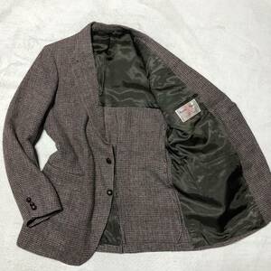 Harris Tweed ハリスツイード【人気の大きいサイズ】テーラードジャケット ブレザー 背抜き くるみボタン2B ブラウン系 XLサイズ