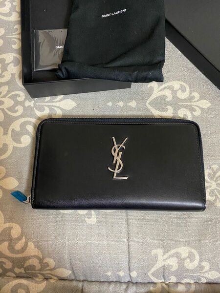 YVES SAINT LAURENT Monogram zipped wallet レザー BLACK ロングウォレット 財布