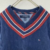 TOMMY HILFIGER ケーブルニット セーター ネイビー 刺繍 トミーヒルフィガー 古着 _画像3