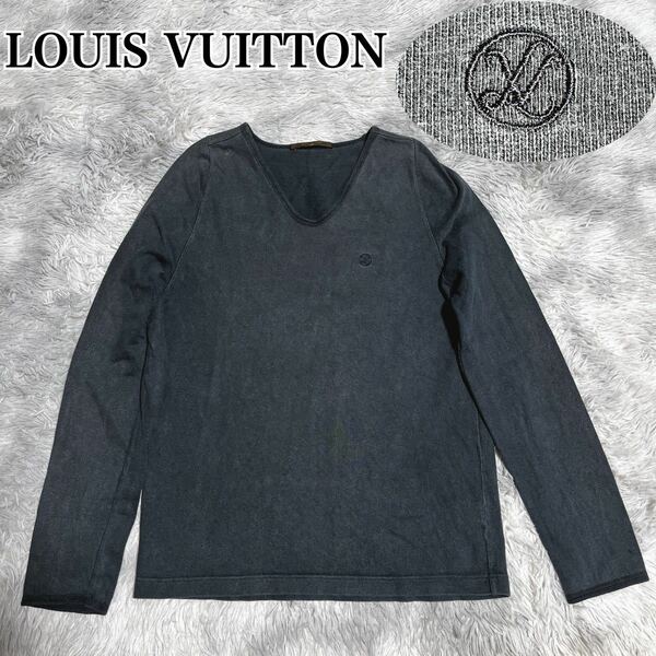 LOUIS VUITTON ルイヴィトン ロゴ刺繍 Uネック カットソー 長袖 シャツ メンズ