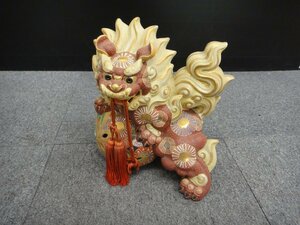 桐生店【中古品】12-99 玉乗りシーサー 九谷焼 太吉 獅子 玉乗り獅子 シーサー 置物 高さ約35cm