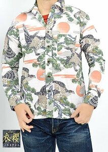 長袖レギュラーカラーシャツ「鷹」◆衣櫻 ホワイトXXLサイズ SA-1588 和柄 和風 日本製 国産 総柄 タカ