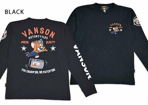vanson×TOM＆JERRY 天竺ロングTシャツ◆vanson ブラックXXLサイズ TJV-2401 バンソン ヴァンソン トムとジェリー 刺繍