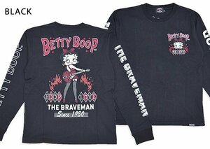 BR×BETTYコラボ 天竺ロングTシャツ◆The BRAVE-MAN ブラックXXLサイズ BBB-2401 ブレイブマン ベティーちゃん 刺繍 長袖