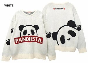 ブランドロゴジャガードクルーニット◆PANDIESTA JAPAN ホワイトXLサイズ 533201 パンディエスタジャパン パンダ セーター ユニセックス