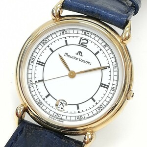 176 美品 maurice lacroix モーリスラクロア 腕時計 クォーツ デイト ラウンド 純正ベルト レディース 白文字盤 ケース付き 動作未確認