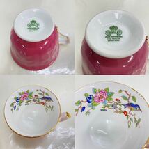 651 美品 Aynsley エインズレー Bone China Made England 英国製 白磁 陶磁器 カップ＆ソーサー 紅茶器 珈琲道具 草花鳥図柄紋様 _画像7