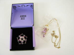 アナスイ　Anna Sui　バレリーナ猫　ペンダント　ネックレス　/　クリスマスローズ　ブローチ　美品