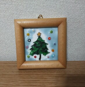 七宝焼　ミニ額　飾り絵　クリスマス　クリスマスツリー　