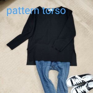 pattern torso Ｖネックサイドスリット長袖カットソー　薄手ジャージ感　てろん感　黒　flee　やや傷あり