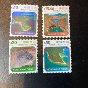 中国香港切手　2014年発行　普通切手　ジオパーク　高額　4種完　未使用　美品