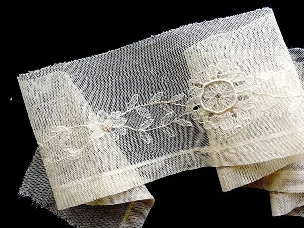 19世紀末-20世紀初期 フランス レース 花刺繍 クロッシェ ニードル バテン タティング リバー 綿レース スカラップ トリム チュール 