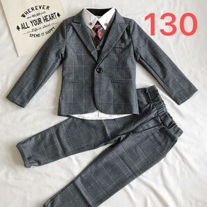 130cm キッズ フォーマル スーツ 6点セット 入学式 卒業式 結婚式 ブルー【102】