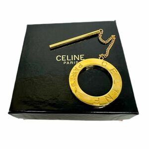 仙36 CELINE チェーン付き サークルロゴ スカーフリング セリーヌ チャーム 箱付 ゴールド アクセサリー