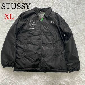 STUSSY ステューシー 中綿ジャケット ナイロンジャケット ダウンジャケット ロゴ刺繍 25周年 スカル C-FORCE ボタン刻印 ブラック XL