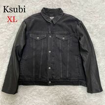 1円〜Ksubi スビ Gジャン ジージャン デニムジャケット スタジャン リアルレザー切り替え レザージャケット アメカジ USA古着 ブラック XL_画像1