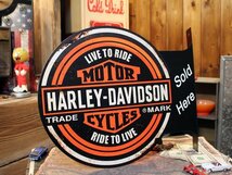 1円 新品 ハーレーダビッドソン 両面看板 HARLEY DAVIDSON フランジ メタルプレート インテリア アメリカン雑貨 ガレージ_画像3