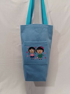 ちびまる子ちゃんの刺繍入りトートバッグ★２リットルのペットボトルが丁度入る★水筒袋★新品未使用★ハンドメイド