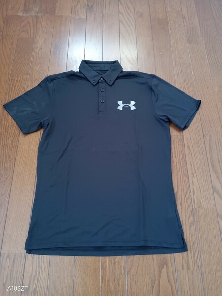 1079【中古品】UNDER ARMOUR　アンダーアーマー　BLACK半袖ポロシャツ　ボタンダウン　メンズ　サイズ　M