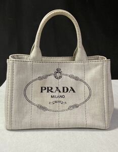 ∂ PRADA ブラダ ハンドバッグ キャンバス ホワイト系 ゴールド金具 / 252796 / 1213-6