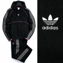 新品 秋冬 adidas originals アディダス オリジナルス ポーラーフリース 上下セット パーカー パンツ L 黒 セットアップ 起毛 ◆SJ1311B_画像1