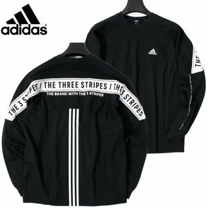 新品 秋冬 adidas アディダス 長袖 Tシャツ L 黒 ロンT ロングスリーブ シャツ THREE STRIPES ロゴ クルーネック ロゴ刺繍 ◆SW1555A