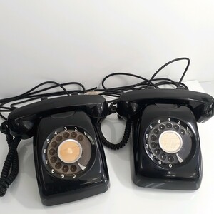 1 jpy antique black telephone 600-A2 2 pcs. set sale junk Showa Retro collection display telephone machine 