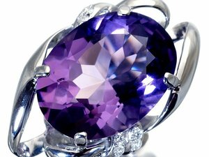 1円～【ジュエリー極】爽快パープル煌く！超大粒良質天然アメジスト15.42ct＆ダイヤモンド0.1ct 高級K18WGリング k7900ul【送料無料】