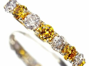 1円～【ジュエリー極】新品 豪華2色煌めき！天然イエローダイヤ0.55ct＆天然クリアダイヤ0.45ct 高級K18YGリング a666JitkWZE【送料無料】