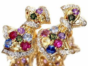 [ jewelry ultimate ] colorful ribbon! fine quality natural multi sapphire & ruby 3.73ct& diamond 0.50ct high class K18YG earrings k7811zu[ free shipping ]